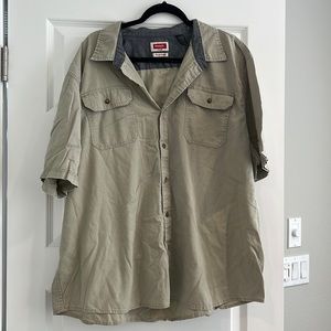 Wrangler Shirt Mens Size 3XL Beige Short Sleeve Button Up Fishing Outdoor